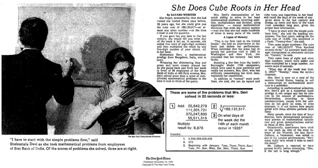 News article on Shakuntala Devi